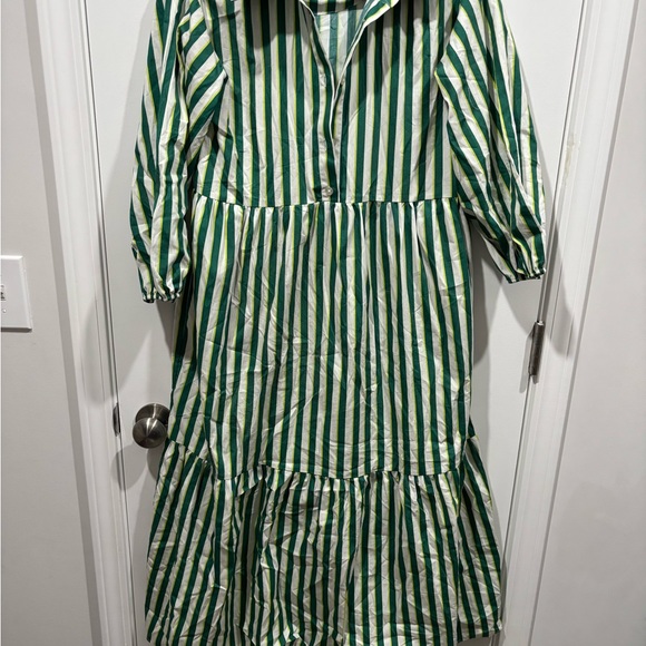 Maeve Anthropologie Dress with Green and White Stripes